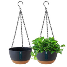 2Pcs Self Watering Hanging Planter Set with Drainage Tray and Iron Chain for Balcony Garden Outdoor