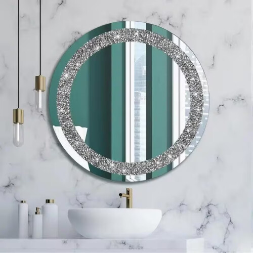 Silver Crystal Diamond Round Wall Mirror 60cm