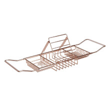 Extendable Bathtub Caddy Tray Rose Gold Stainless Steel Bath Rack Shelf for MultiItem Organization