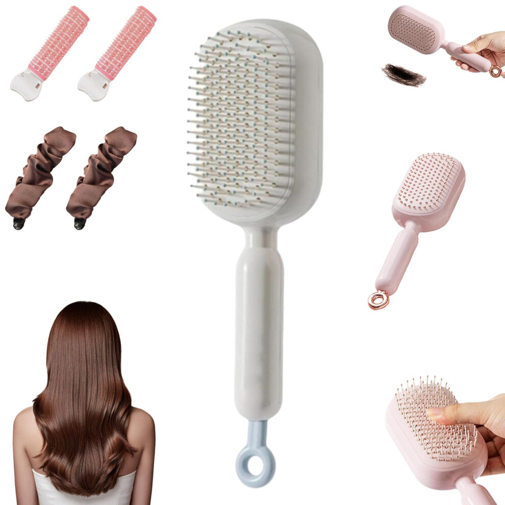 Unisex Self Cleaning Retractable Cushion Hair Brush For Women, Anti Static Detangling Scalp Massage Comb