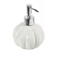 White Ceramic Soap Dispenser 350ml Pumpkin Design Lotion Bottle for Bathroom Countertop