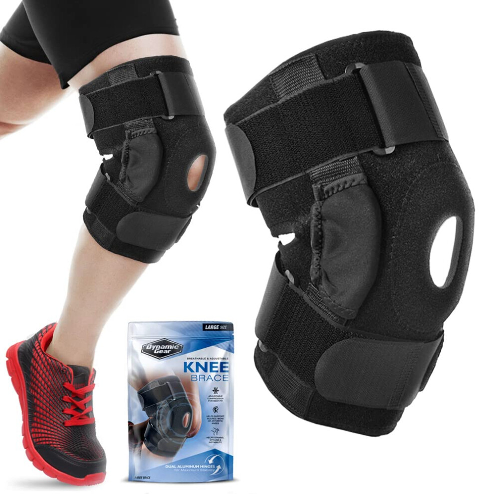 Hinged Knee Brace Large Adjustable Compression Fit with Dual Aluminum Hinges for Arthritis Running and Weightlifting