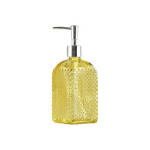 Yellow Glass Soap Dispenser 500ml Reusable Liquid Hand Soap Pump for Modern Kitchen and Bathroom Decor