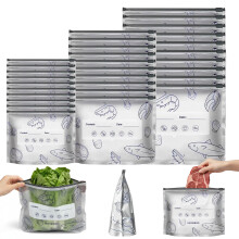 30Pcs Reusable Aluminum Foil Storage Bags with Airtight Zipper Seal, Thick Stand Up Resealable Food Bags for Freezer Vegetables Meat (S M L)