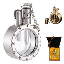 Steampunk Kerosene Lighter with Retro Grinding Wheel Ignition, Windproof Refillable Vintage Brass Design, Silver Gift for Men