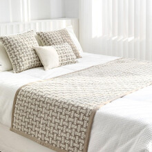 Cream Cotton Linen Bed Runner 27.5x82.6 for King Size Bed, Decorative Throw Blanket for Hotel or Home