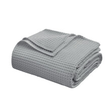 Egyptian Cotton Waffle Weave Blanket Light Grey Queen Size 90x90 Soft Lightweight All Season Breathable Throw for Bed and Couch