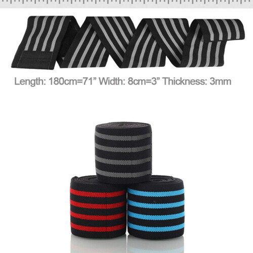 71 Inch Elastic Knee Wraps for Weightlifting, Adjustable Compression Support Straps for Gym Workout 1