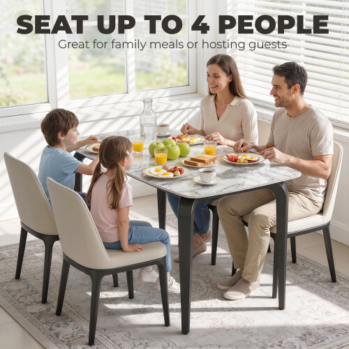 Homcom HOMCOM Dining Table for 4, Kitchen Table with Sintered Stone Tabletop, White 2
