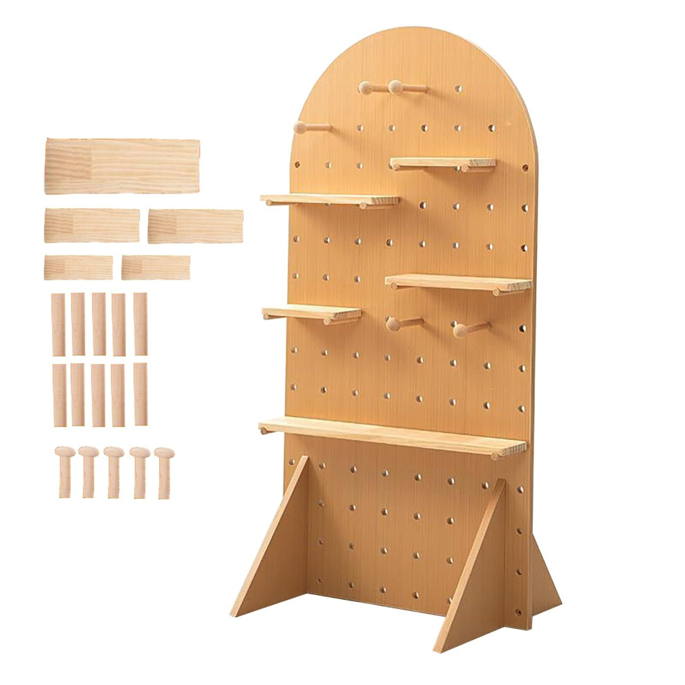 Large Freestanding Wooden Pegboard Organizer With Hooks, Adjustable Shelves For Tools, Office, Craft And Garage 9330225525448