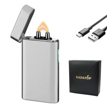 Electric Arc Lighter Silver Windproof USB Rechargeable Plasma Lighter with Smart Battery Indicator for Candles and Outdoor Use