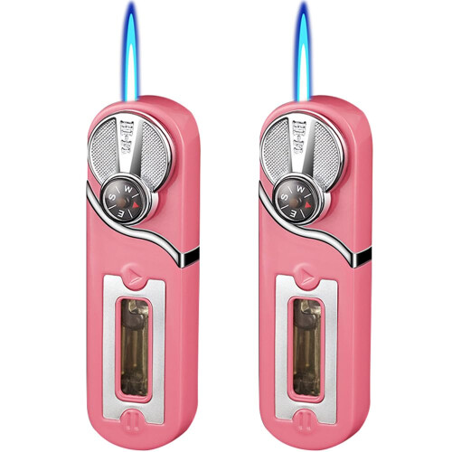 2 Pack Pink Refillable Butane Torch Lighters, Windproof Adjustable Jet Flame for Kitchen BBQ and Candles