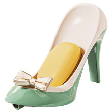 Self Draining Soap Dish Heel Shoe Shaped Bathroom Soap Holder with Golden Bow and Suction Cup (Green)