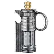 Chrome Waterproof Metal Refillable Keychain Lighter, 3 in 1 Durable Outdoor Survival Tool