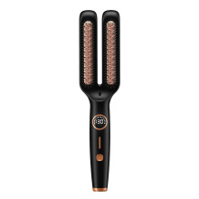 (EU Plug, Black) Dual-Head Electric Hair Straightener Comb Gentle Hair Care Heating Evenly Comb for Women and Men Hair Salon