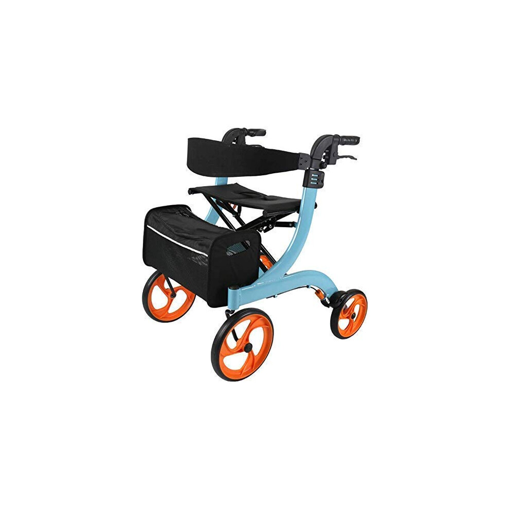 Foldable Shopping Trolley with Seat and Handbrake for Seniors, Rolling Walker with Storage Basket