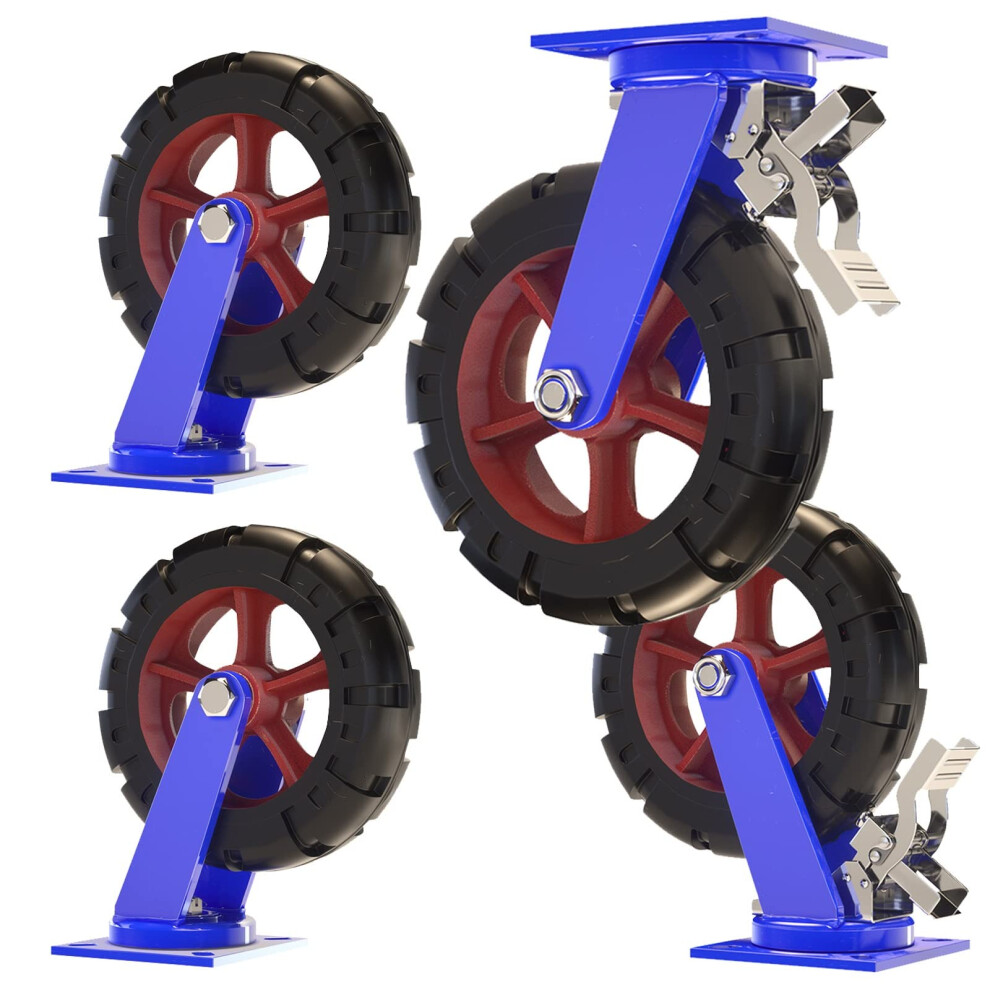 12 Inch Heavy Duty Caster Wheels Set Of 4, Solid Rubber Swivel Casters With Brakes, 2000Lbs Load Capacity 9771547040958