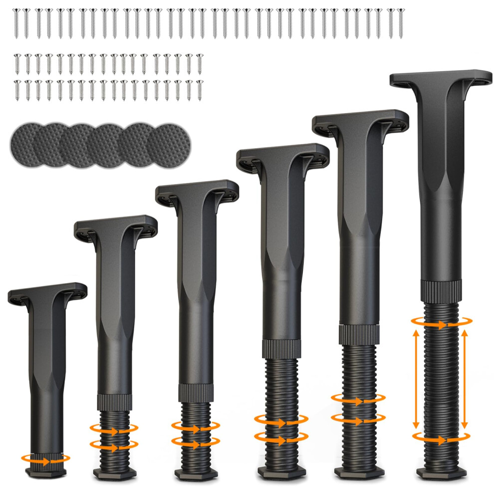 Adjustable Bed Frame Support Legs 6Pcs 5.9'11' With Antisag Center And Noisereducing Rubber Pads For Furniture 9771547041085