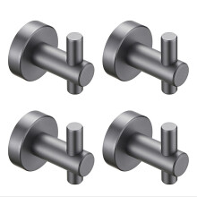 Heavy Duty Wall Hooks 4 Pack Gun Grey Aluminum Space Saving Hooks for Bathroom Coats Towels