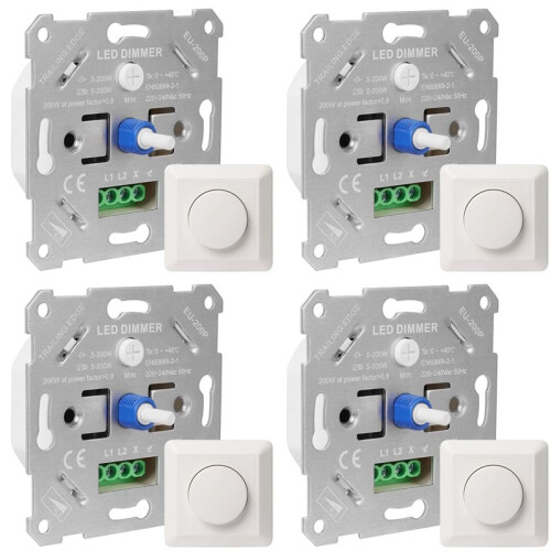 4X LED Dimmer  230V for Dimmable LEDs/Halogen 5-200W with White Cover Plate
