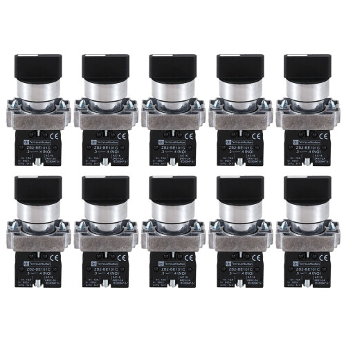 10X 22mm Latching 2 NO 3-Position Rotary Selector Select  ZB2-BE101C Black