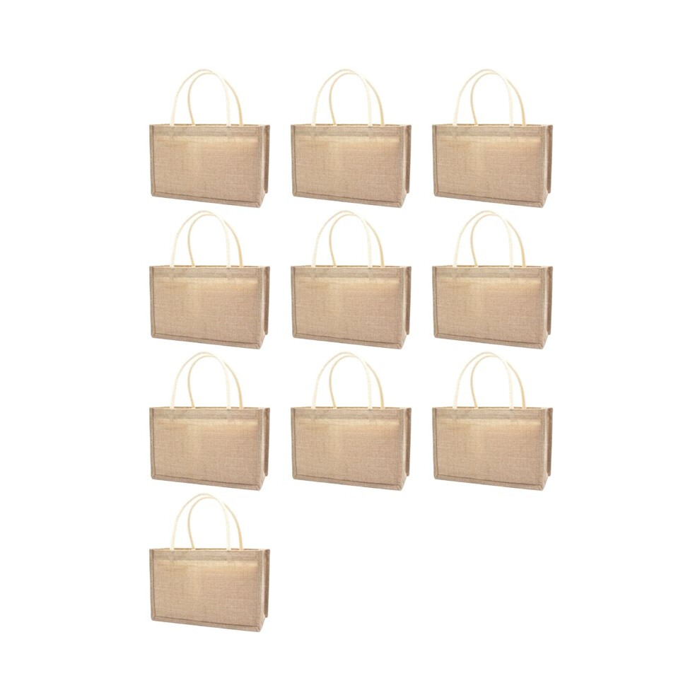 Brecantia 10X Jute Burlap Tote Large Reusable Grocery Bags With Handles Women Shopping Bag Diy Eco-Friendly Shopping Bag, L