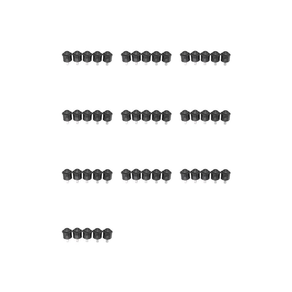 50 Pcs Spst Black Button /Off Round Rocker Ac 6A/125V 3A/250V 6032476685805