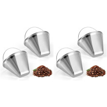 Stainless Steel Coffee Filter, Suitable for Coffee Filter Replacement, 4 Cone Permanent Coffee Filter 4Pcs
