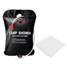 20L Solar Shower Bag with Cotton Towel, Solar Heated Camping Shower for Outdoor Hiking and Travel