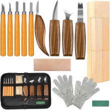 Woodworking Tools Set 23PCS Wood Whittling Kit for DIY Lovers Beginners, Including Basswood Blocks, PU Storage Bag