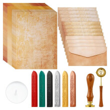 Set med Vintagepapper och Vaxsigill, Kuvert och 12 Skrivpapper för Pyssel och Inbjudningar