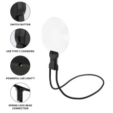 3-i-1 Förstoringsglas LED-Lampa Halshängande/Handhållen/Skrivbord Justerbar Silikonslang Typ-C Uppladdningsbar för Läsande Seniorer