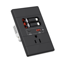 Prise Murale USB-C avec Alimentation GaN PD20W, USB-C et USB-A, Câble USB-C Rétractable pour Interface pour , Inviolable, 15 A, 125 V, Noir