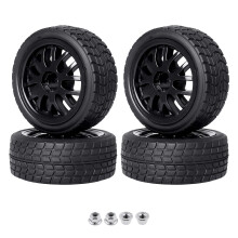 PreGlued RC Tires and Wheels Set for 1/18 Teton 1/10 4Tec 2.0 3.0 TT02 TT01, Type 5 Premounted 4Pack