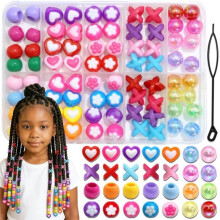 80 Bunte Flechtperlen, Niedliche Herz- und Blumenperlen für Haarzöpfe, Kinderperlen-Set, Loc- und Dreadlock-Accessoires für Mädchen