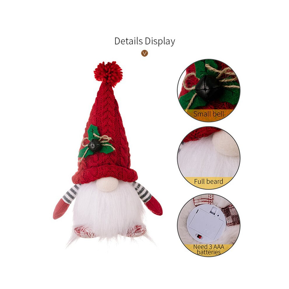 2X Christmas Ornament Knit Hat Illuminated Rudolph Doll Faceless Gnome Doll Christmas Decoration Supplies Red 6031722748103