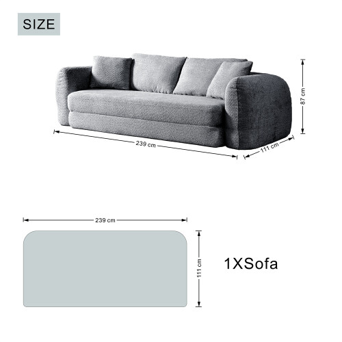 MIMO Grey Lambswool Convertible Pull-Out Sofa Bed 1