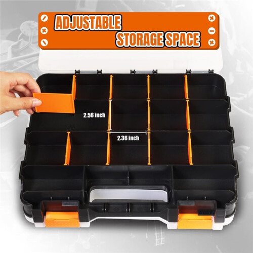 Tool Box with Transparent Lid, Double-Sided 34-Compartment Organizer with Removable Dividers, 2 Pack 2
