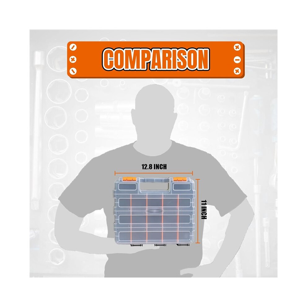 Tool Box With Transparent Lid, Double-Sided 34-Compartment Organizer With Removable Dividers, 2 Pack 4714139938665