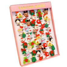 Christmas Party Ring Gift Set for Kids - 50Pcs Adjustable Santa & Reindeer Themed Favours_M