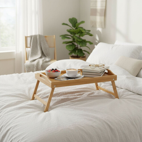 Folding Bamboo Bed Tray with Phone & Tablet Holder 1