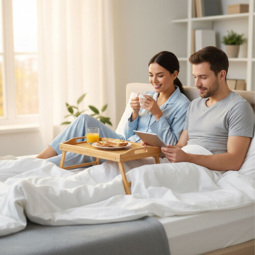 Folding Bamboo Bed Tray with Phone & Tablet Holder 2