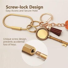 8 Pcs Gold Carabiner Keychain with 16 O-Rings,Brass Locking Carabiner Key Rings,Charm Holder with Security Screw Lock