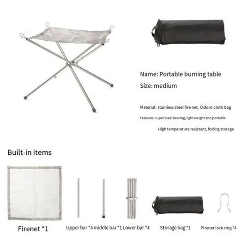 Utomhuscamping Eldställ i Rostfritt Stål Bärbart Hopfällbart Vedställ Camping Grillgaller Medium 2