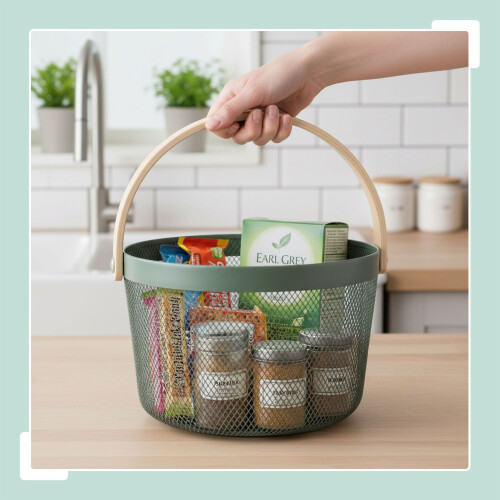 Round Metal Wire Storage Basket with Handle 2