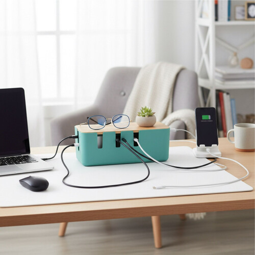 Cable Storage Box with Wooden Lid for Socket Strips 2
