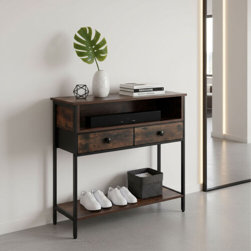 Industrial Console Table with Drawers and Shelves 1