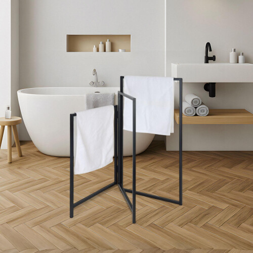 Folding 3-Arm Iron Towel Rack - Space-Saving, Freestanding 1
