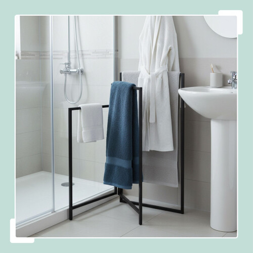 Folding 3-Arm Iron Towel Rack - Space-Saving, Freestanding 2