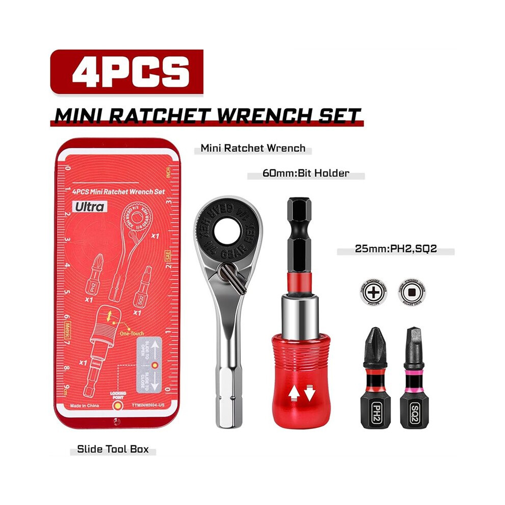 Ratchet Wrench Set, 72 Teeth 1/4" Ratchet Wrench For Tight Spaces, Magnetic Locking Bit Holder And Driver Bit 4713970113897
